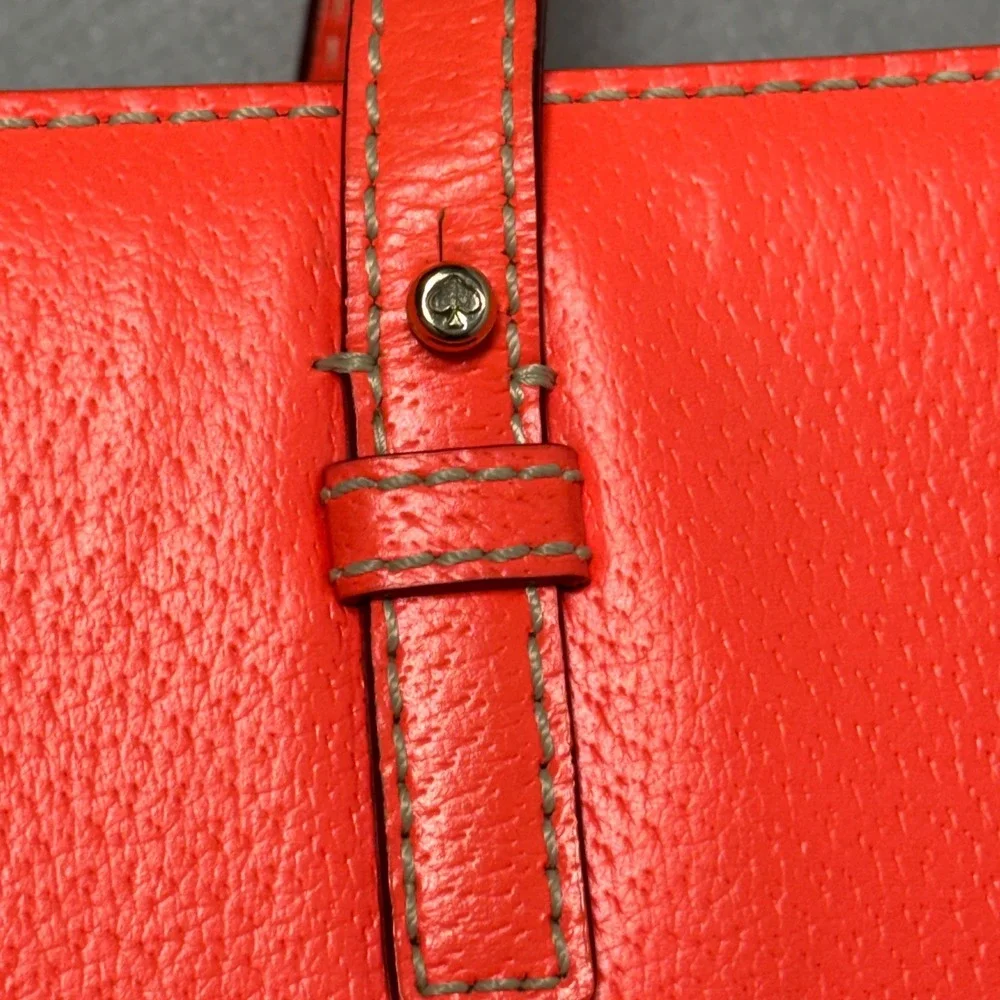 Kate Spade New York Orange Pebbled‎ Leather Tote Bag Chevron Lining Gold Logo